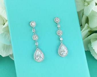 Wedding earrings, bridal earrings, tear drop pear cubic zirconia earrings dangle earring, bridesmaid earrings Jewelry 273012462