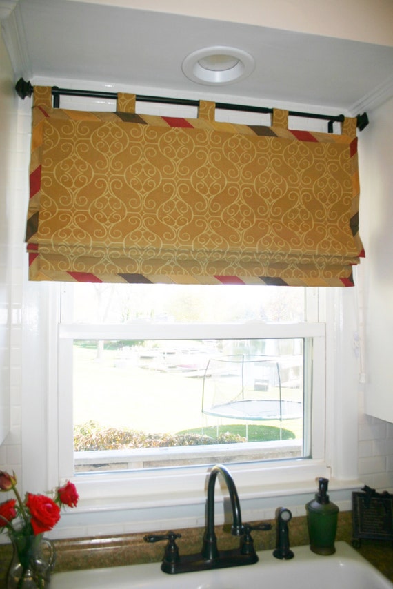 Flat Roman Shade w/Tabs Hung on rod YOUR FABRIC my lining