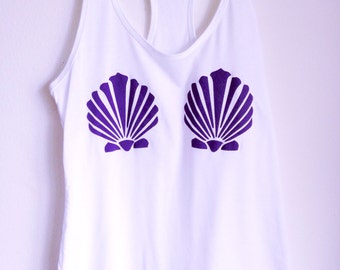 Mermaid Shell Shirt • Mermaid Tank Top • Women's Clothing • Mermaid Party TShirt • Mermaid Costume Top « n1533white «« (basic, nl tank) «