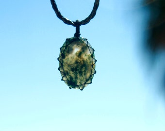 Handmade Moss Agate Necklace Oval Medium