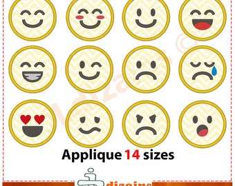 Emoji Applique Design Set. Emoji embroidery design set. Emoji embroidery. Emoticons applique. Smiley embroidery. Machine embroidery design