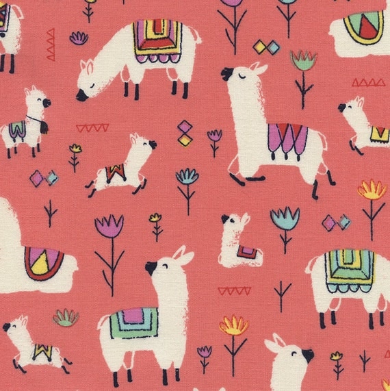 Coral Llama Fabric Yardage. Funny Farm Timeless Treasures.