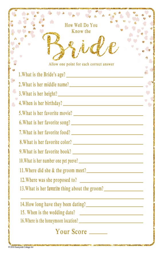 How Well do you Know the Bride game Bridal by SunnysideCottageArt