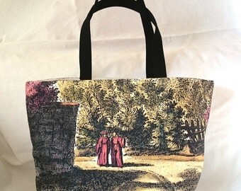 Tote bag canvas, printed picture,  engraving "Vetuta di Montoliveto", hand made in France