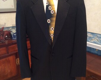 Retro Tuxedo Jacket - 1980s - Mens - Large 43R - Black - Notch Lapels - Pure Wool - Adolfo - New Years - Party - Mardi Gras - Prom