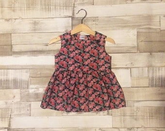 Rose Pattern Baby Girls Dress | Floral Dress | Floral Print Dress | Baby Girls Pinafore | Floral Pinafore | Navy Floral Pattern | Baby Dress