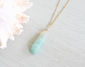Amazonite Necklace - Polished Rectangle Amazonite Necklace - Natural Amazonite Necklace - Small / Large Green Amazonite Crystal Necklace