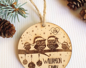 Personalized Christmas ornament, engraved Christmas ornament, tree decoration,owls,love, christmas tree decoration, christmas gift, wedding
