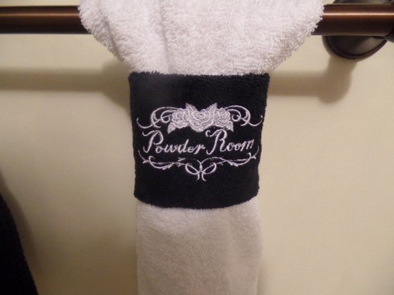 4 Embroidered Powder Room hand towel wrap monogram