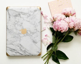 Marble and Gold with Logo Marble Macbook Case Macbook Case Macbook Pro Case Macbook Air Case Macbook Air 13 Case Marble Macbook Hard Case