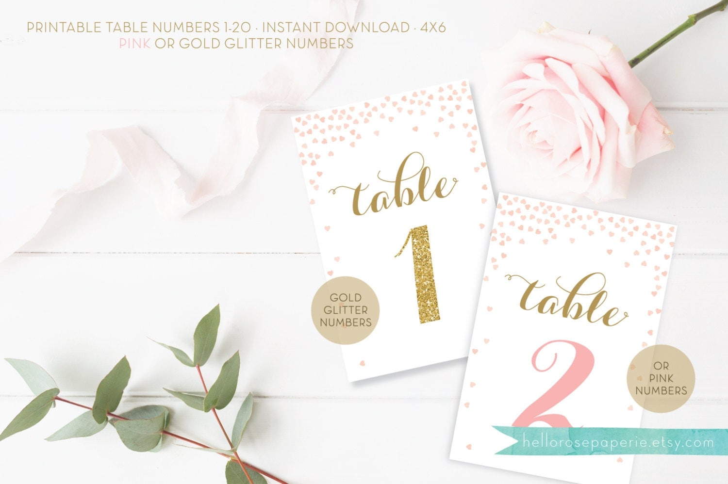 table numbers pink or gold glitter numbers printable table