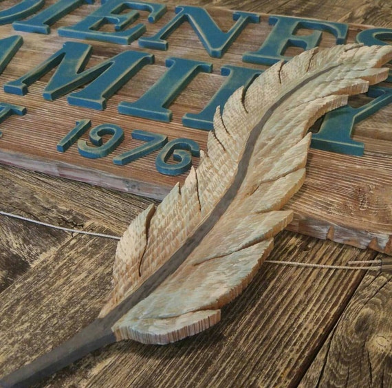 Wood Feather Rustic Home Decor Hand Carved Wood by CSquaredCustoms