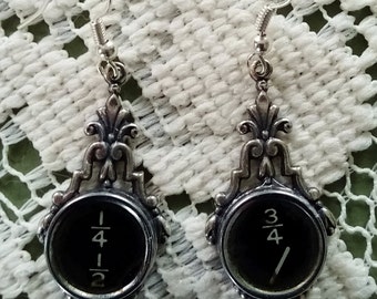 Punctuation Dangle Typewriter Earrings Black Round Typewriter