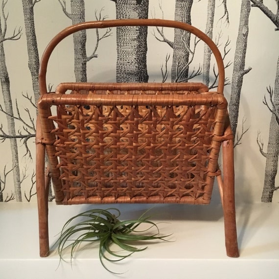 Vintage Bamboo Rattan Cane Magazine Holder Book Rack