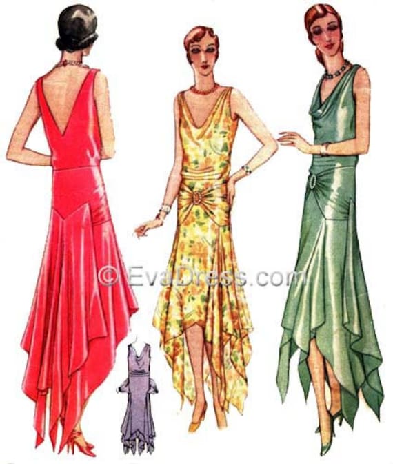 1920s Patterns – Vintage, Reproduction Sewing Patterns 1929 Evening Gown EvaDress Pattern $20.00 AT vintagedancer.com