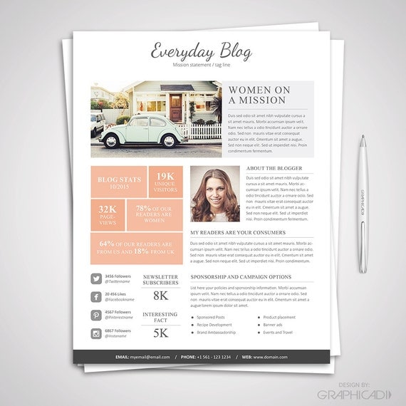 Blog Media Kit Template - Ad Rate Sheet Template - Press ...