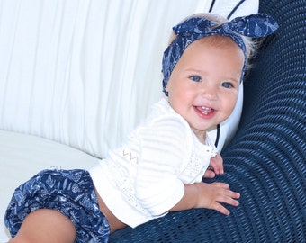 Organic "Sashiko Birds", Baby Bloomer Set, Baby Headband, Baby Girl Headband, Baby Bloomers, Baby Girl Clothing, Coming Home Newborn Outfit