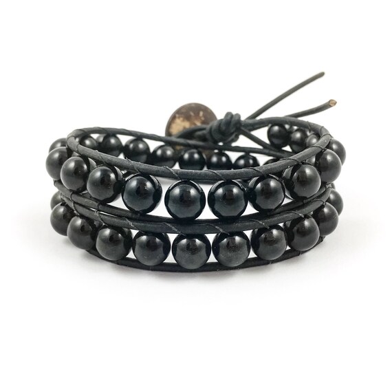 Black Tourmaline Double Wrap Bracelet by CrystalSpiritDesigns