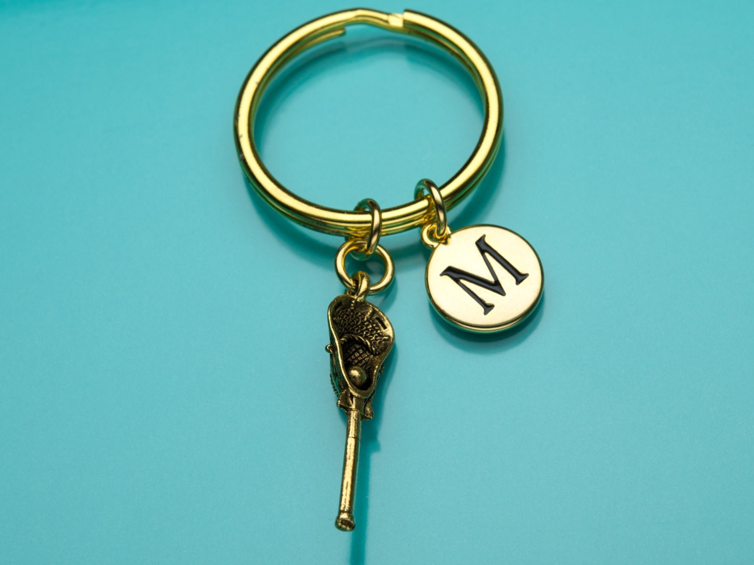 Lacrosse Stick Keychain Gold Lacrosse Key Ring Initial