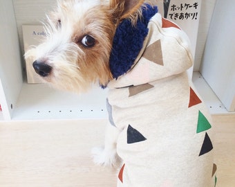 Dog Clothes Dog Hoodie "Triangle" Hand Painted Ivory