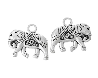 5 Elephant Charms Antique Silver, Double Side Charms, C14