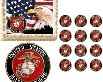 Marine Corps Edible Cake Topper Image, Military Marine Cake, Marine Cupcakes, US Marines Party, US Marines Emblem Edible, Marine Party