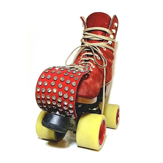 Red Suede/Rhinestone Roller Skate Toe Guards by RollerStuff