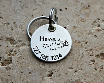 Dog Tag - Pet ID Tag - Pet Name Tag - Dog Collar Tag - Personalized Tag - Custom Dog Name Tag - Hand Stamped Dog Tag - Puppy Tag - Honey Bee
