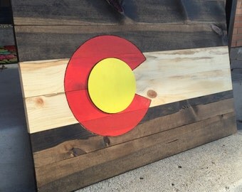 Colorado Wood Flag, painted red and yellow- Beetle-kill wall art, Colorado flag, Colorado art, wood art, housewarming, birthday gifts