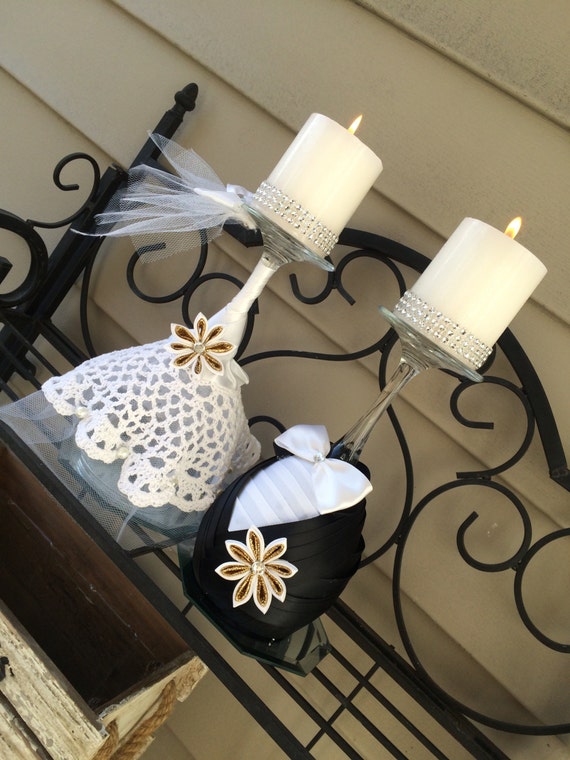Set of two bride and groom candle holders wedding table
