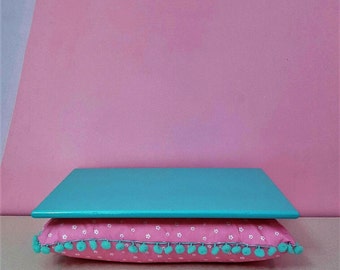 Lap desk, lapdesk designed by Elekbas, cushion tray, fsncy laptop desk, lap desk, Formica lap desk, turquoise and Pink, bed tray