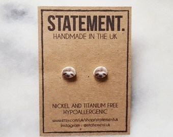 Sloth Mammal Animal Head Symbol Stud Earrings - 1 pair