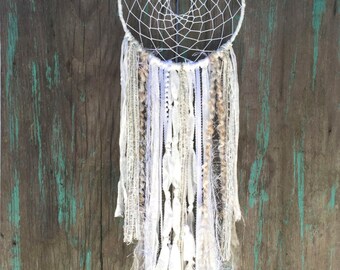 Dreamcatcher Wall Hanging - Boho Decor - White Dream Catcher - Nursery Mobile - Bohemian Wall Art