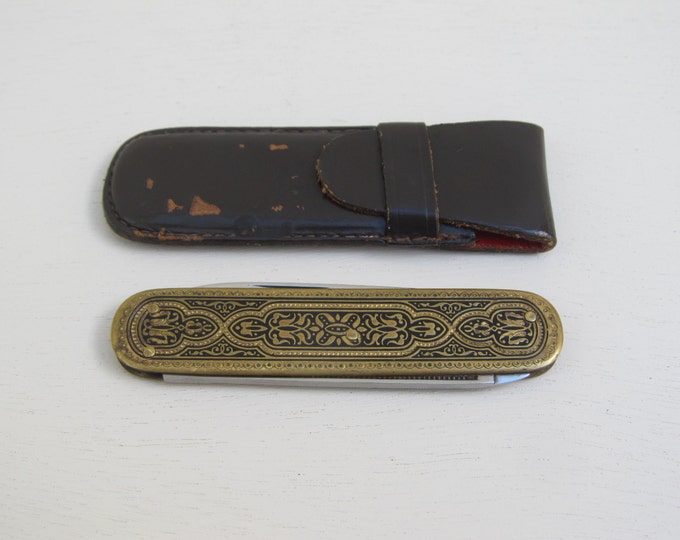 Vintage Toledo Solingen pocket knife / INOX Solingen enameled ladies knife / german made pocket knife slim folding engraved knife
