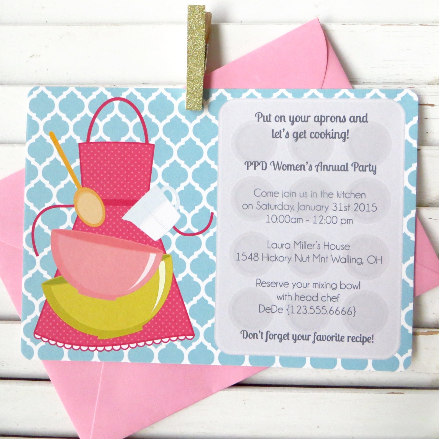 Baking party invitation kitchen theme bridal shower by Greencard