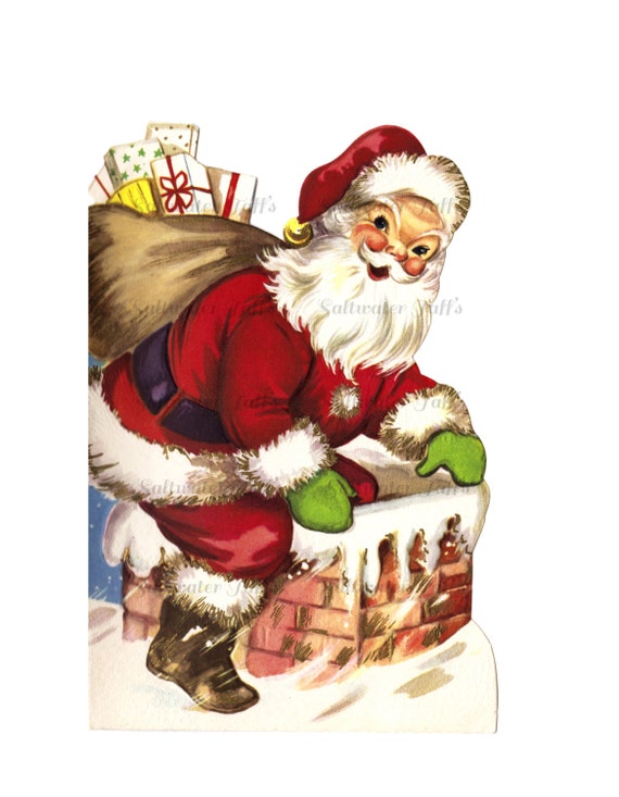 Santa Claus Climbing Down Chimney Image Digital Download