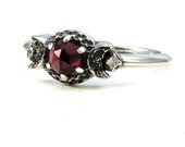 Blood Moon Ring with Diamonds and a Rose Cut Red Garnet - Sterling Silver Promise Ring