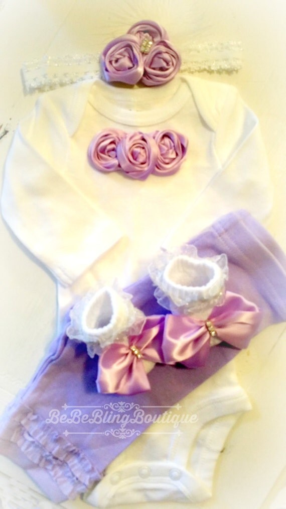 Newborn Baby Girl Lavender Take Me Home Outfit Onesie® Pants
