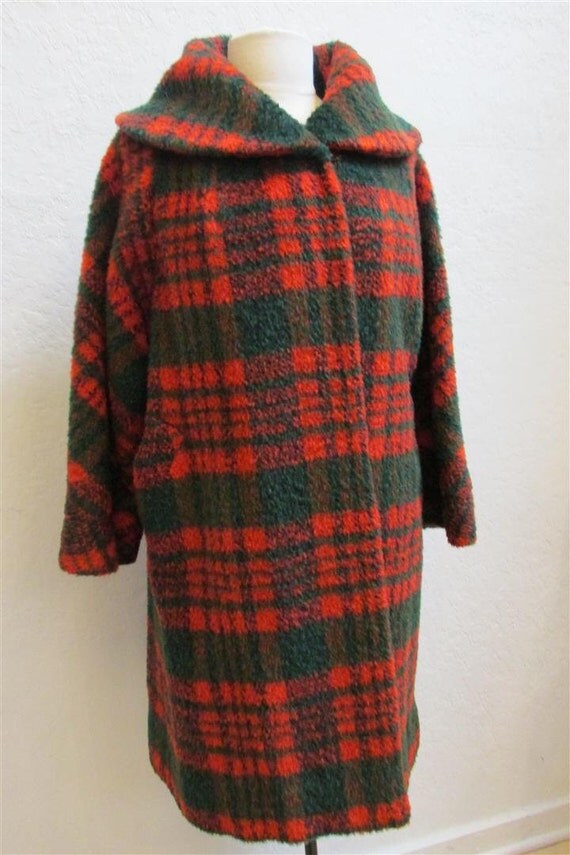 Items similar to 1960's Lilli Ann Red and Green Mohair Plaid Swing Coat