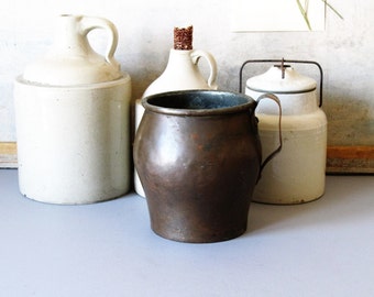 Antique copper pitcher, copper jug, pot, farmhouse, rustic home decor