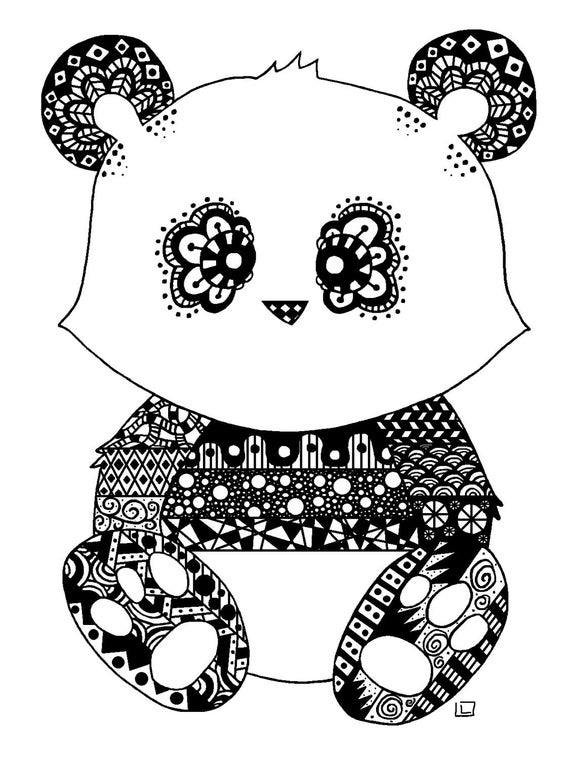 Zentangle Panda Prints Various Sizes Various Colors By Lintangle