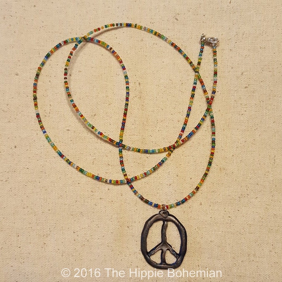 Hippie Love Bead Peace Necklace Hippie Necklace Love Bead
