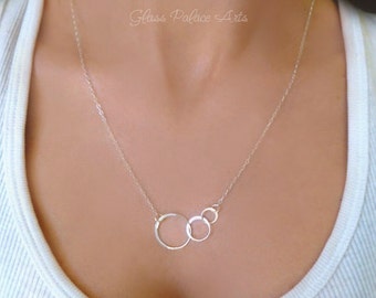 Infinity Necklace, Linked Circle Necklace, Circle Pendant Necklace, Eternity Necklace Sterling Silver, Three Circle Necklace Rose Gold