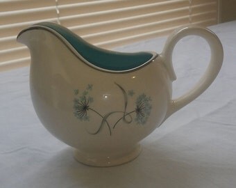 Vintage TST Blue Lace Creamer, Taylor Smith Taylor, Mid Century, Aqua, Grey, Flowers, Creamer Dish
