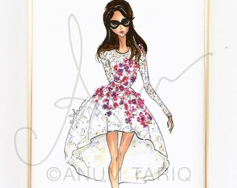 Fashion Illustration Print Stripes Floral 8x10