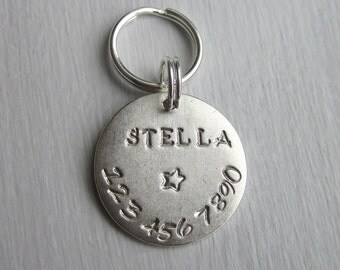 Pet ID Tag - Dog Tag - Cat Tag - Bridle Tag - Hand Stamped Silver Plated Pewter Pet Tag