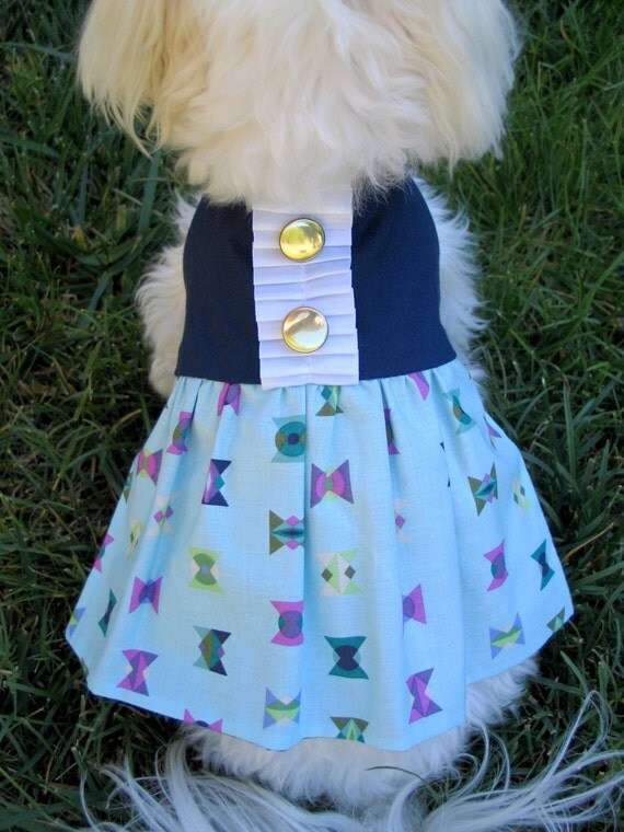 Items similar to Blue Dog Dress in Geometric Fabric Light Blue and