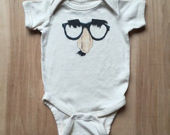 Baby Onesie Glasses Disguise Screen Printed 100% Cotton