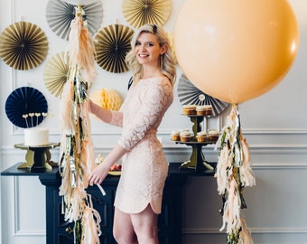 36" Giant Balloon with Tassel Garland / Blush and White Wedding Balloon / Gender Reveal confetti balloon / Bridal Shower / Baby shower
