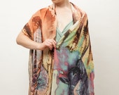 Pastel scarf, Light shawl,Floral shawl, Leaf scarf, printed scarf, unique scarf, designer shawl, wearable art, gift for her, luxury gift